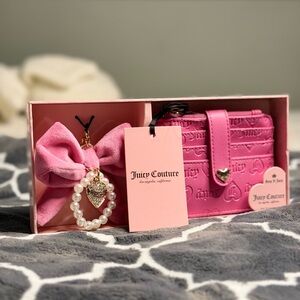 Juicy Couture Pink Embossed Wallet and Pearl Keychain